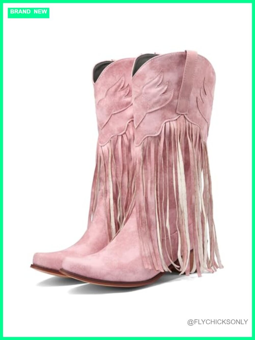Women Fringe Mid Calf Embroidered Western Cowboy Boots Pull On Square Toe